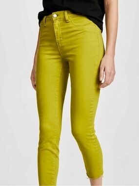 Kut from the Kloth| Chartreuse Denim Cropped Ankle Mid-Rise Skinny Jeans Sz 8